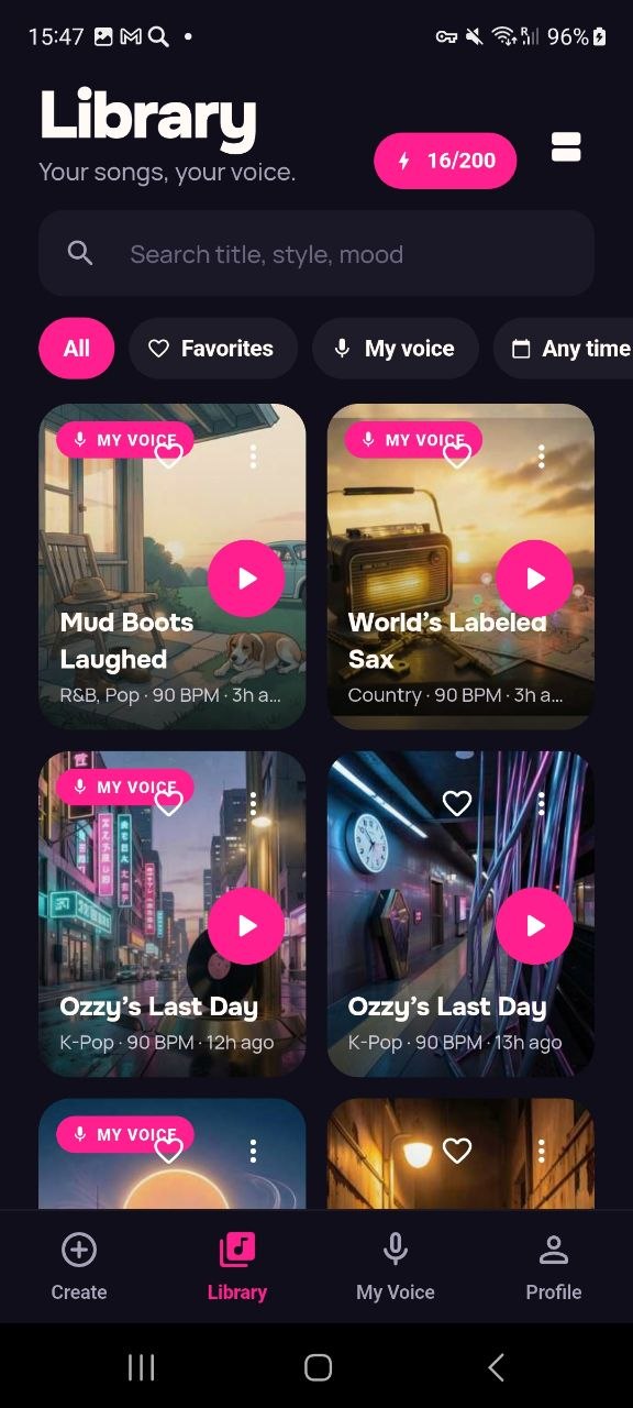 Library — your generated songs
